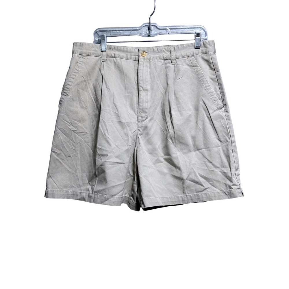 Gloria Vanderbilt Khaki Cotton Pleated High Rise Chino Shorts Womens 16 Tan
